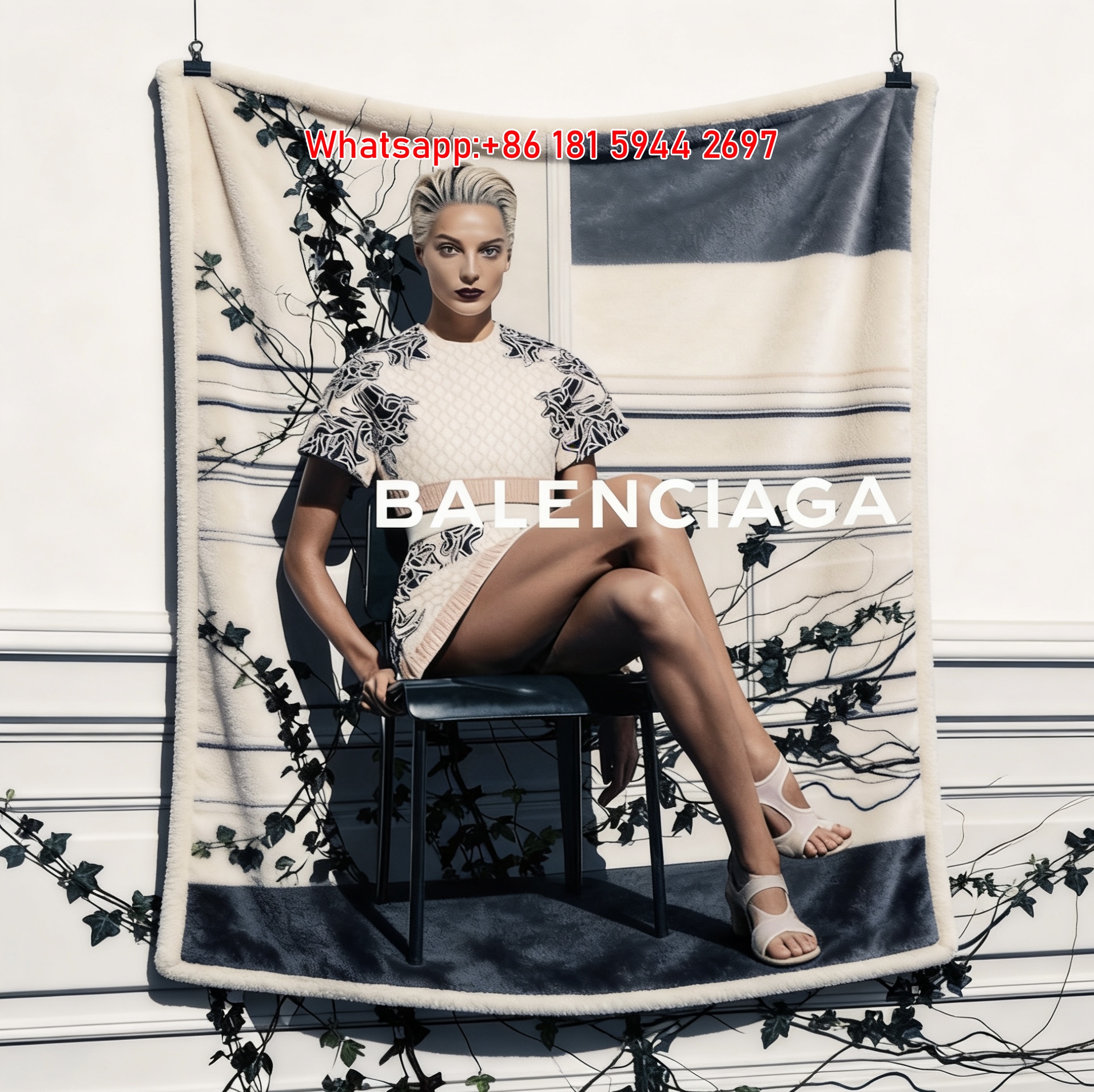 Balenciaga Elegant Ivy Floral Dress Flannel Sofa Throw Blanket BA217